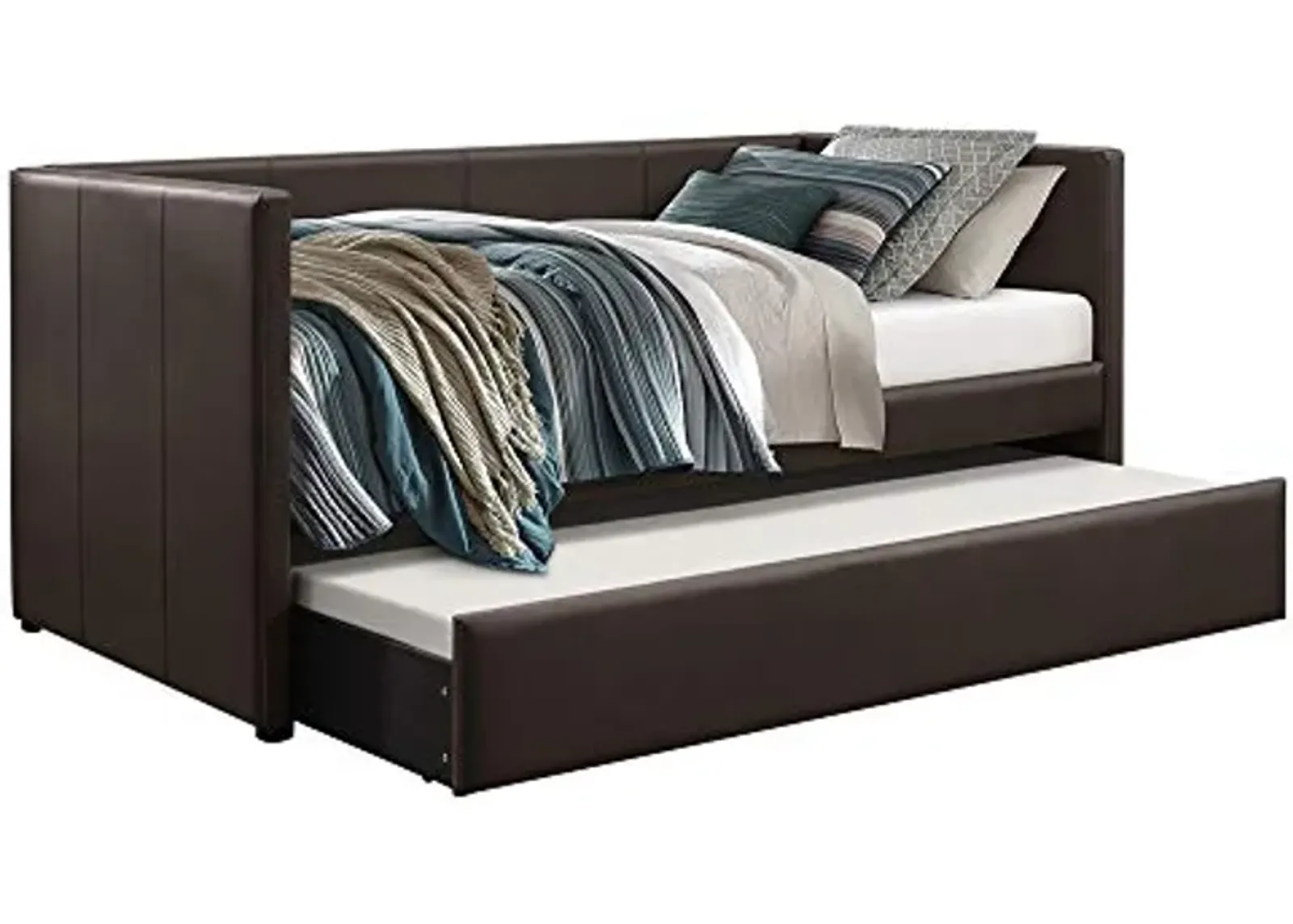 Homelegance Adra PU Leather Upholstered Daybed with Trundle, Twin, Dark Brown