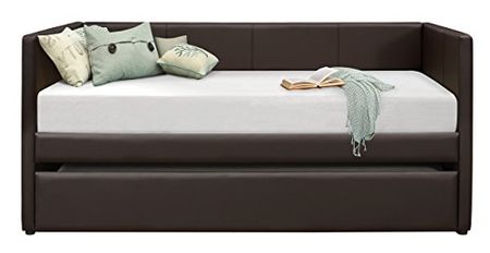 Homelegance Adra PU Leather Upholstered Daybed with Trundle, Twin, Dark Brown