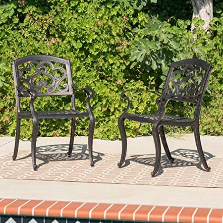 Christopher Knight Home Austin Outdoor Cast Aluminum Dining Chairs, 2-Pcs Set, Shiny Copper