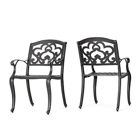 Christopher Knight Home Austin Outdoor Cast Aluminum Dining Chairs, 2-Pcs Set, Shiny Copper