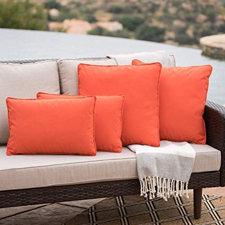 Christopher Knight Home Coronado Outdoor Water Resistant Pillows, 4-Pcs Set, Orange