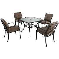 Hanover Palm Bay 5-Piece Outdoor Furniture Patio Dining Set, 4 Cushioned Chairs and 38" Square Glass Top Table, PALMBAYDN5PC-TAN