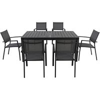 Hanover Cambridge Nova 7-Piece Outdoor Patio Dining Set with Stylish Aluminum Table and 6 Sling-Back Stackable Chairs with Premium, Weather-Resistant Framing, Grey
