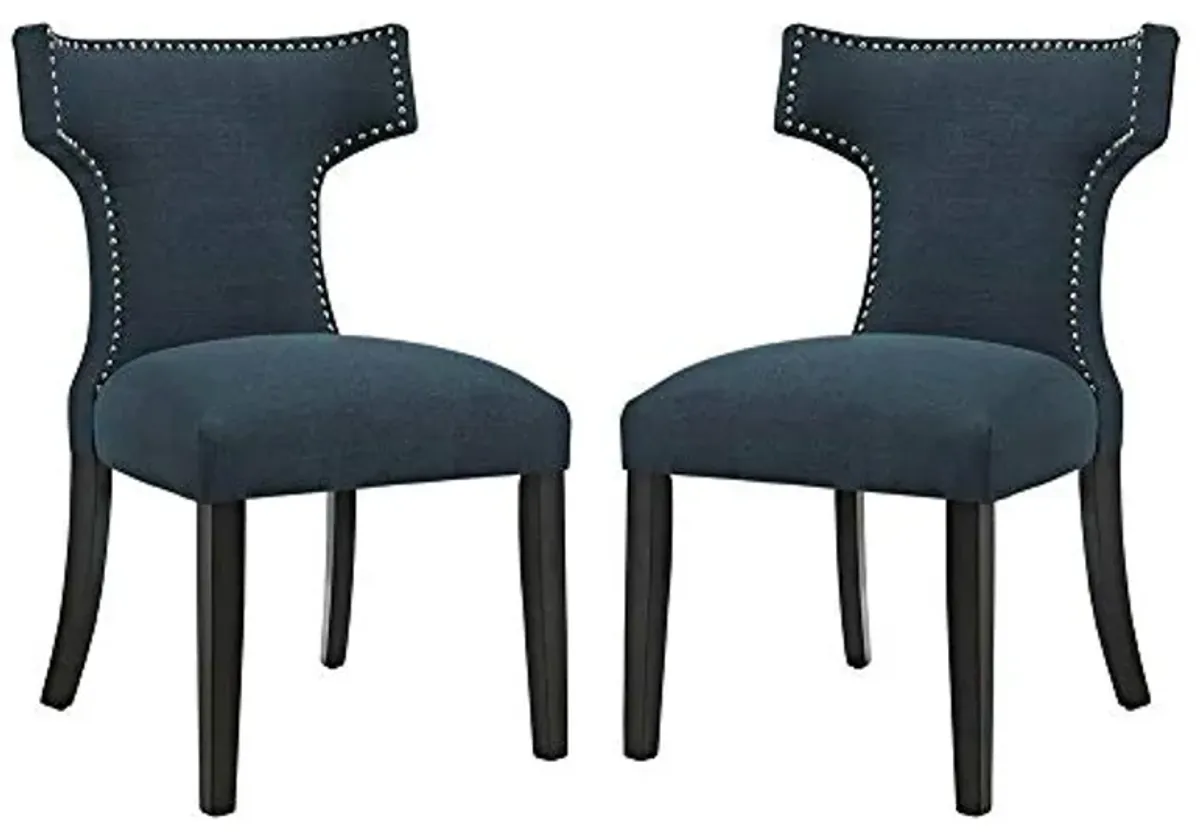 Modway Baron Curve Mid-Century Modern Upholstered Fabric with Nailhead Trim, Two Chairs, Azure