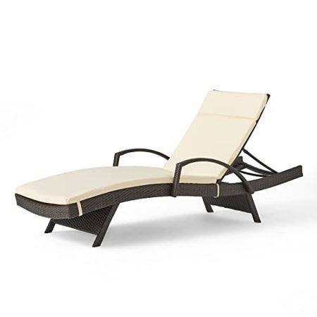 Christopher Knight Home Salem Outdoor Wicker Adjustable Chaise Lounge with Arms, with Cushion, Multibrown / Beige