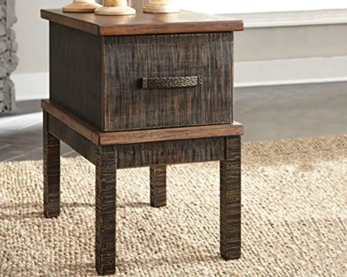 Signature Design by Ashley Stanah Rustic Chair Side End Table with 2 Outlets & 2 USB Charging Ports, Two-Tone Brown