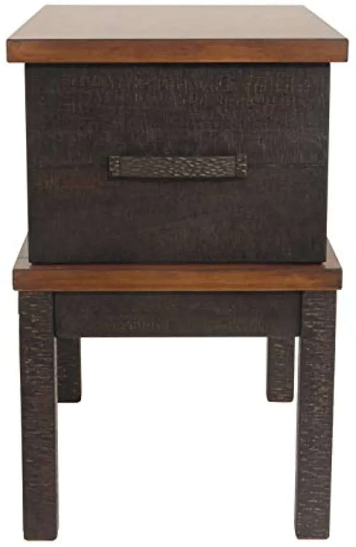 Signature Design by Ashley Stanah Rustic Chair Side End Table with 2 Outlets & 2 USB Charging Ports, Two-Tone Brown