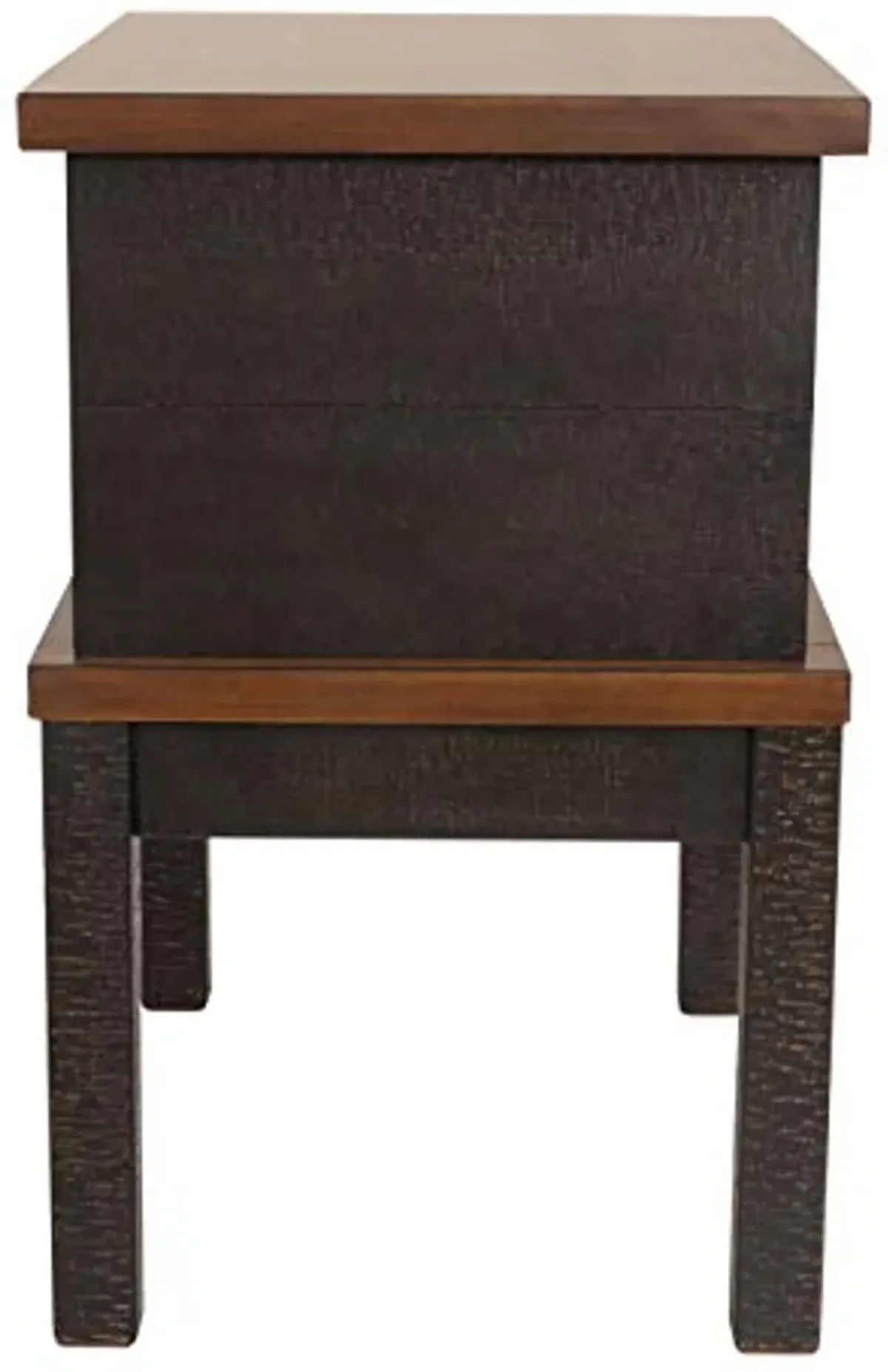 Signature Design by Ashley Stanah Rustic Chair Side End Table with 2 Outlets & 2 USB Charging Ports, Two-Tone Brown