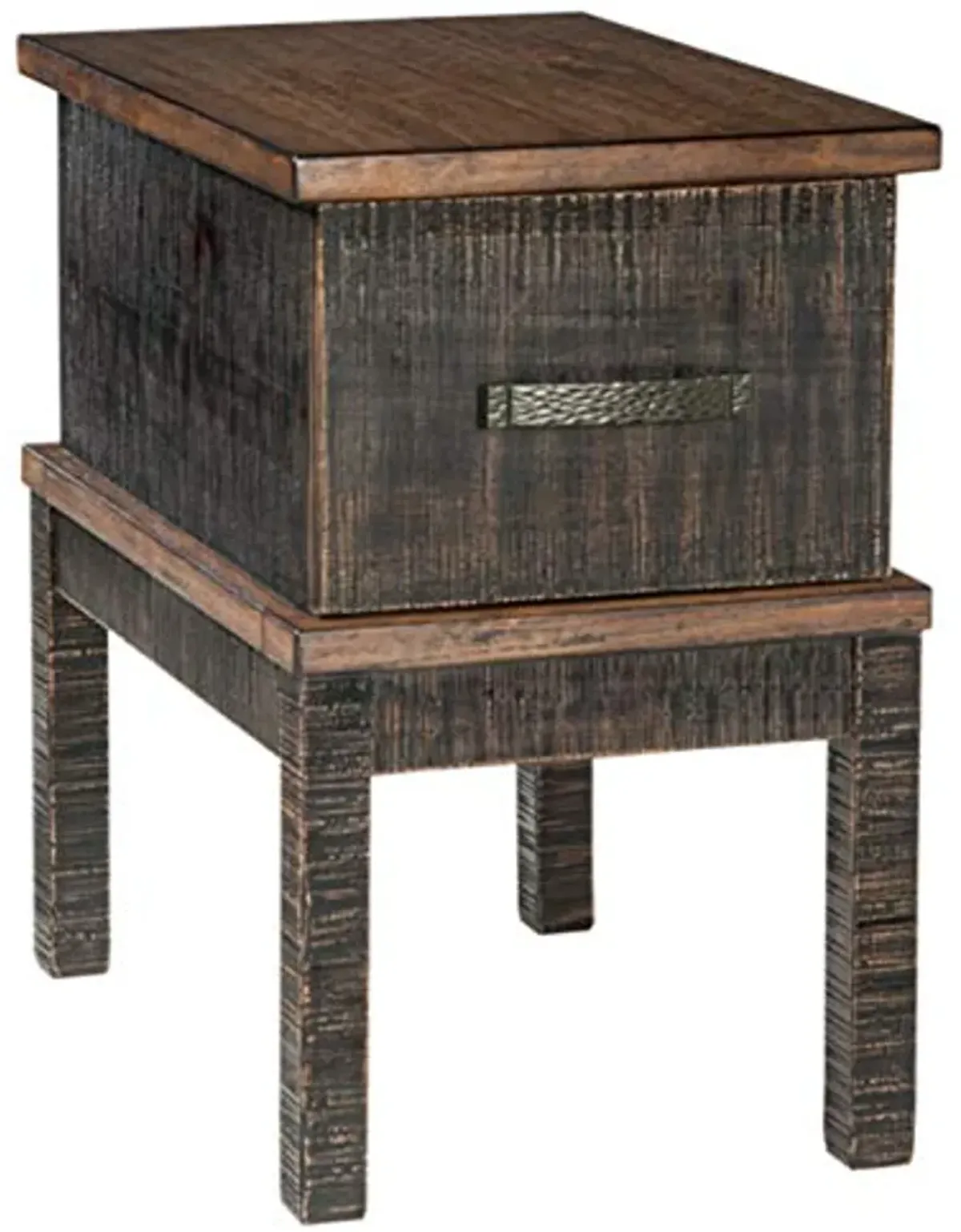 Signature Design by Ashley Stanah Rustic Chair Side End Table with 2 Outlets & 2 USB Charging Ports, Two-Tone Brown