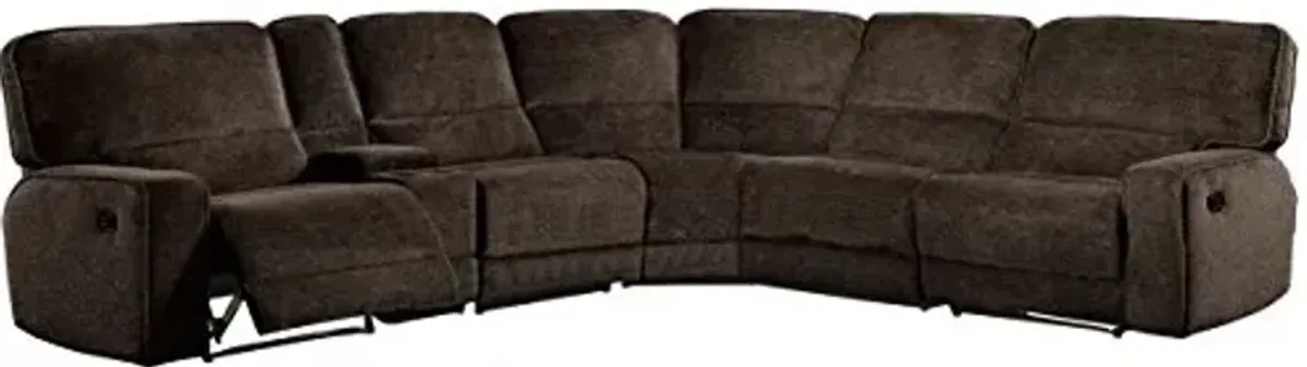 Homelegance Shreveport 6-Piece Sectional with Three Reclining Chairs, and Center Cup holders Console Fabric Chenille, Brown
