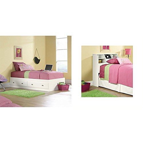 Sauder Shoal Creek Mates Bed, White + Sauder Shoal Creek Bookcase