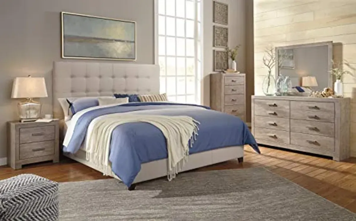 Signature Design by Ashley Dolante Modern Farmhouse Button-Tufted Upholstered Platform Bed, King, Beige