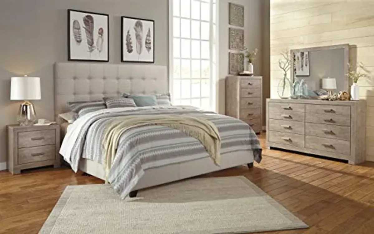 Signature Design by Ashley Dolante Modern Farmhouse Button-Tufted Upholstered Platform Bed, King, Beige