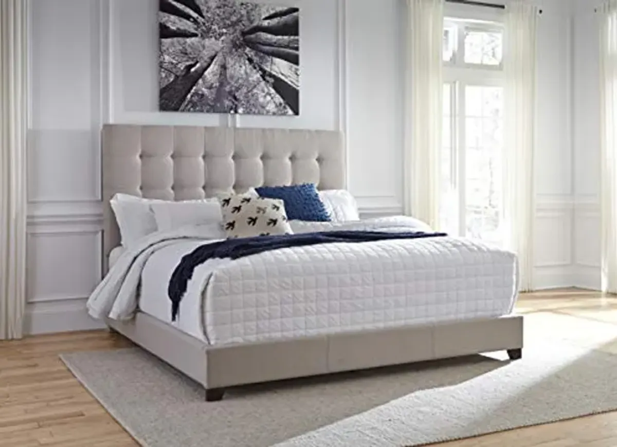 Signature Design by Ashley Dolante Modern Farmhouse Button-Tufted Upholstered Platform Bed, King, Beige