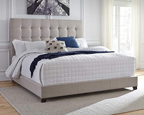 Signature Design by Ashley Dolante Modern Farmhouse Button-Tufted Upholstered Platform Bed, King, Beige