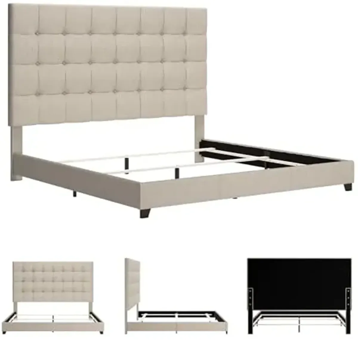 Signature Design by Ashley Dolante Modern Farmhouse Button-Tufted Upholstered Platform Bed, King, Beige