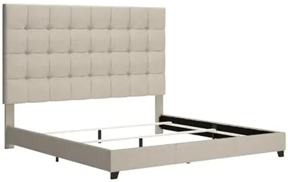 Signature Design by Ashley Dolante Modern Farmhouse Button-Tufted Upholstered Platform Bed, King, Beige