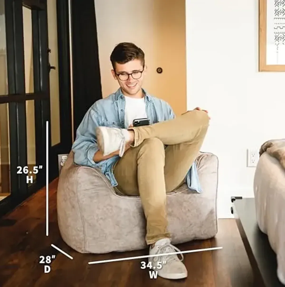 Big Joe Hug Bean Bag Chair, Gray Hyde, Vegan Suede, 3 feet