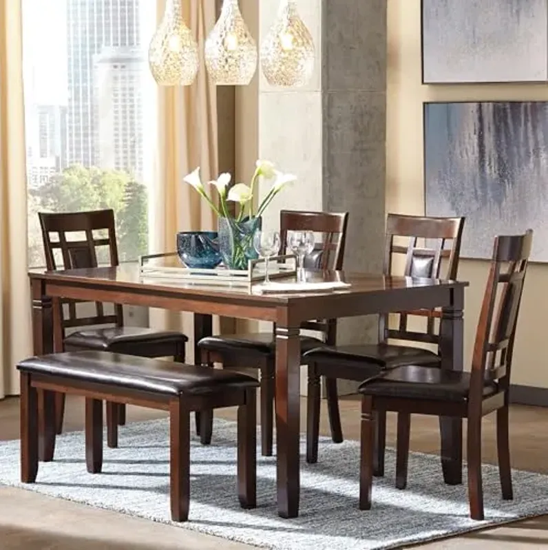 Signature Design by Ashley Bennox Dining Room Table and Chairs with Bench (Set of 6), Brown