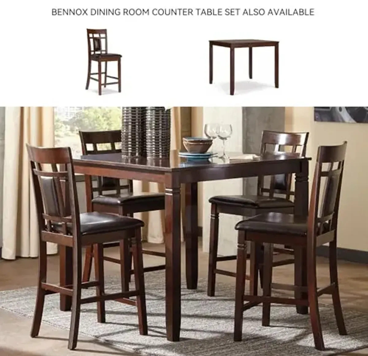 Signature Design by Ashley Bennox Dining Room Table and Chairs with Bench (Set of 6), Brown