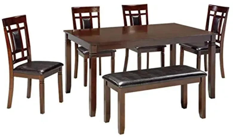 Signature Design by Ashley Bennox Dining Room Table and Chairs with Bench (Set of 6), Brown