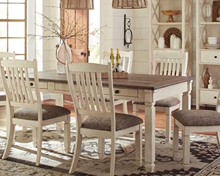 Signature Design by Ashley Bolanburg Farmhouse Dining Table with Drawers, Seats up to 6, Whitewash, 40 in x 72 in x 30.75 in
