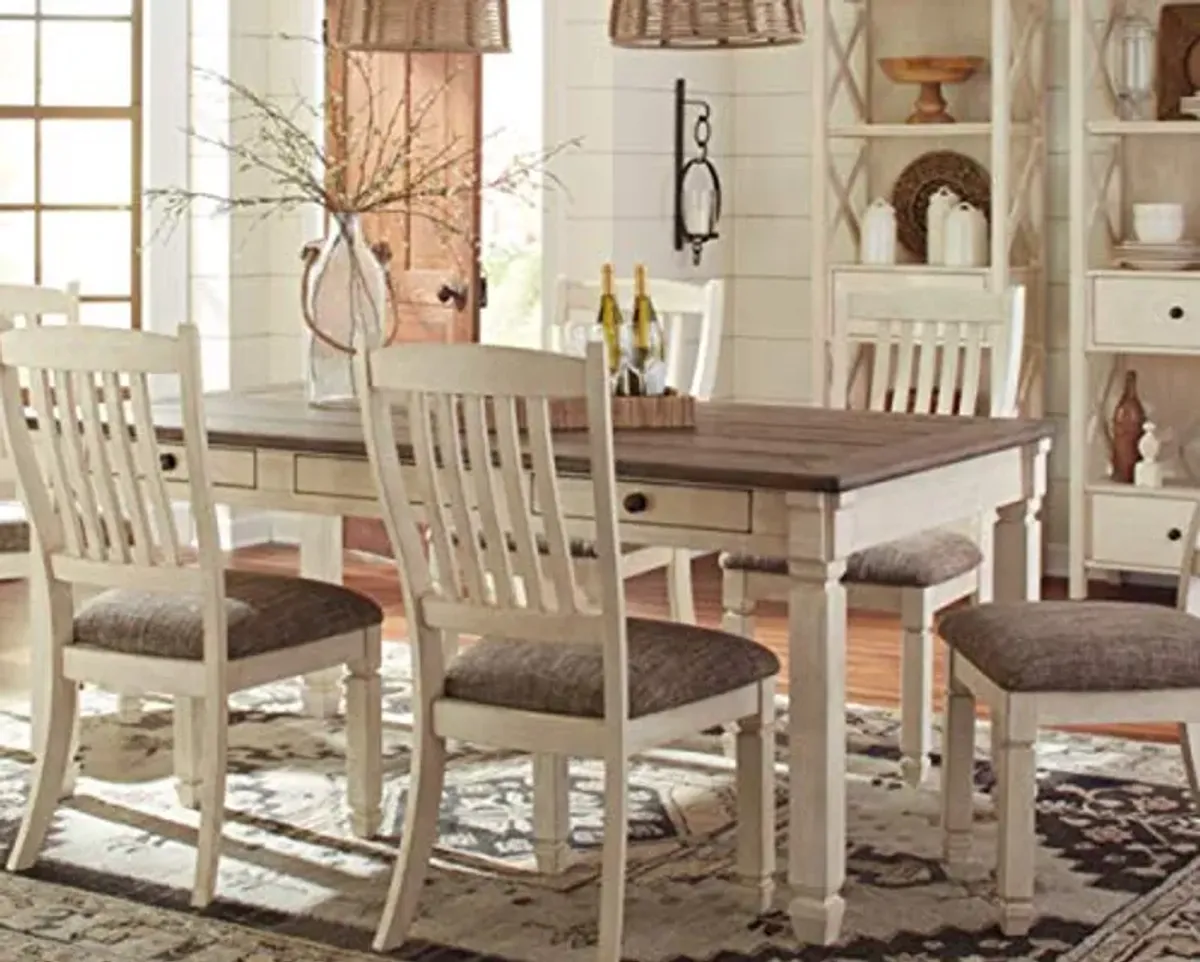 Signature Design by Ashley Bolanburg Farmhouse Dining Table with Drawers, Seats up to 6, Whitewash