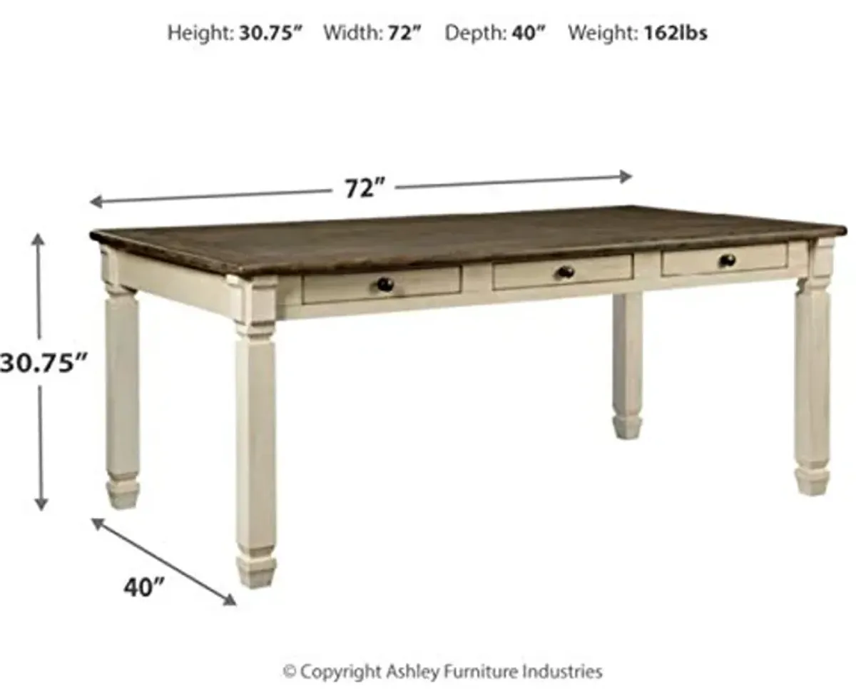 Signature Design by Ashley Bolanburg Farmhouse Dining Table with Drawers, Seats up to 6, Whitewash