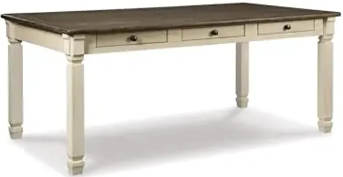 Signature Design by Ashley Bolanburg Farmhouse Rectangular Dining Table, 3 Drawers On Each Side, Seats 6, Wood, 71.88" W x 39.88" D x 31.13" H, Whitewash