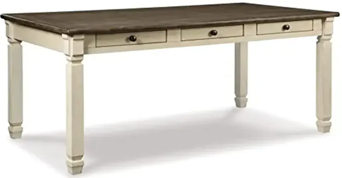 Signature Design by Ashley Bolanburg Farmhouse Rectangular Dining Table, 3 Drawers On Each Side, Seats 6, Wood, 71.88" W x 39.88" D x 31.13" H, Whitewash