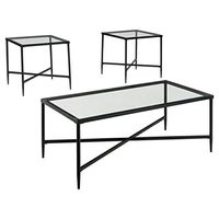 Signature Design by Ashley Augeron Contemporary Glass Top 3-Piece Table Set, Includes Coffee Table & 2 End Tables, Black