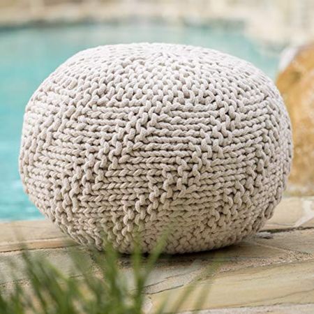 Christopher Knight Home Aria Outdoor Fabric Weave Pouf, Ivory