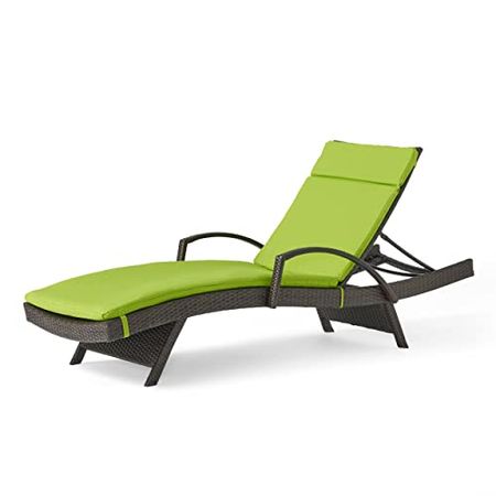 Christopher Knight Home Salem Outdoor Wicker Adjustable Chaise Lounge with Arms, with Cushion, Multibrown / Green