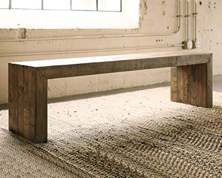 Signature Design by Ashley Sommerford Rustic Wood Dining Room Long Bench, Brown