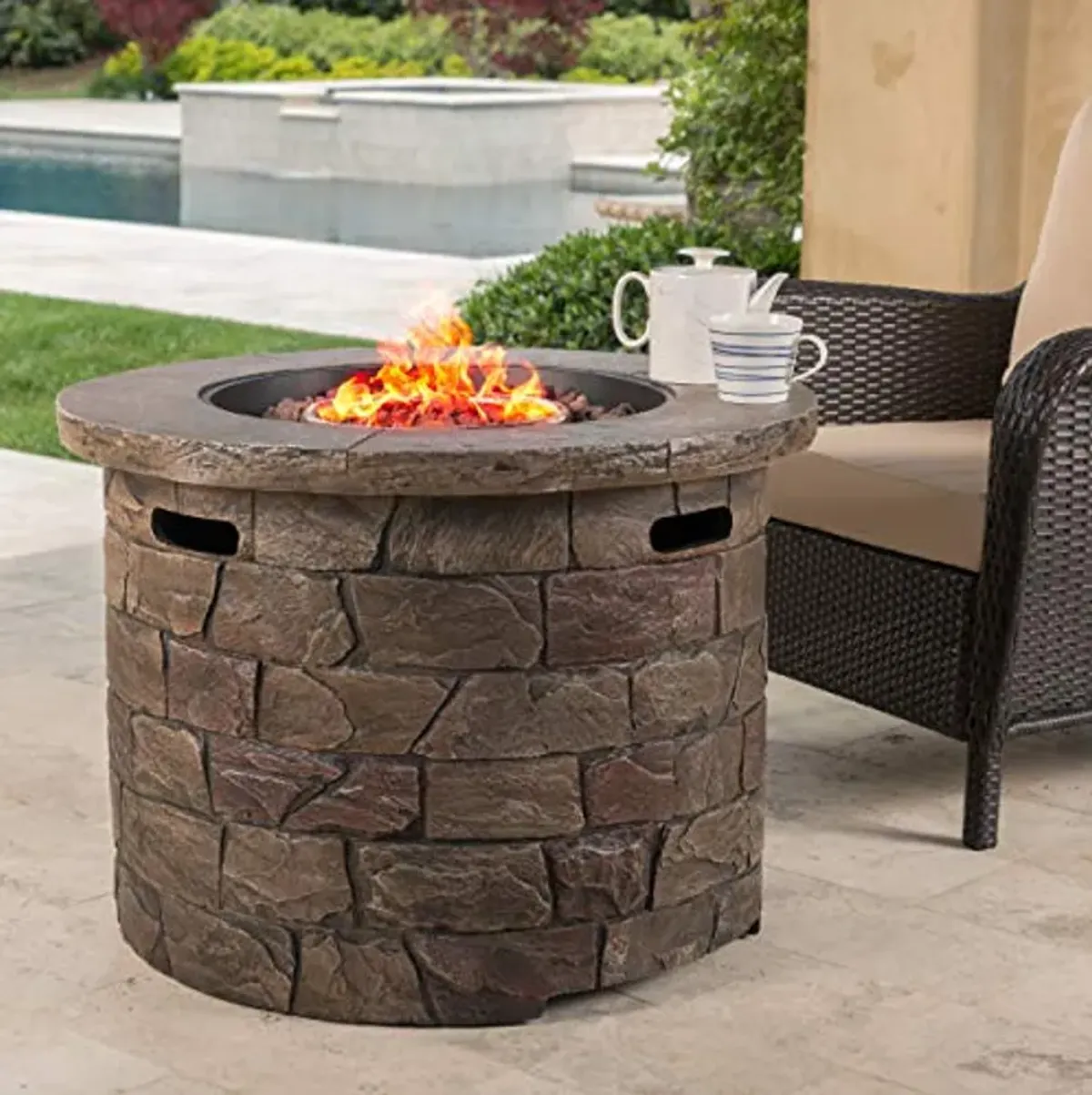 Christopher Knight Home Stillwater Outdoor Circular Firepit, Natural Stone Finish