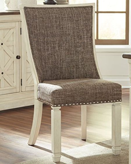 Signature Design by Ashley Bolanburg Modern Farmhouse Upholstered Dining Chair, 2 Count, Wood, Brown
