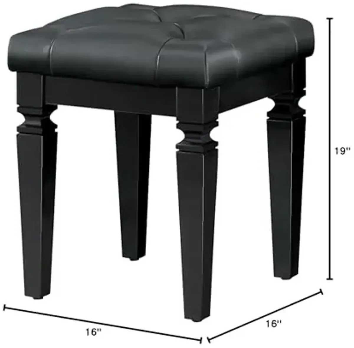 Homelegance Allura Cushion Crystal Tufted Vanity Stool With Turned Legs Bi-Cast Vinyl, Black