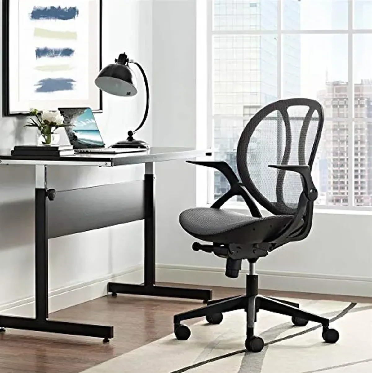 Modway Conduct Mesh Modern Office Chair With Flip-Up Arms in Gray