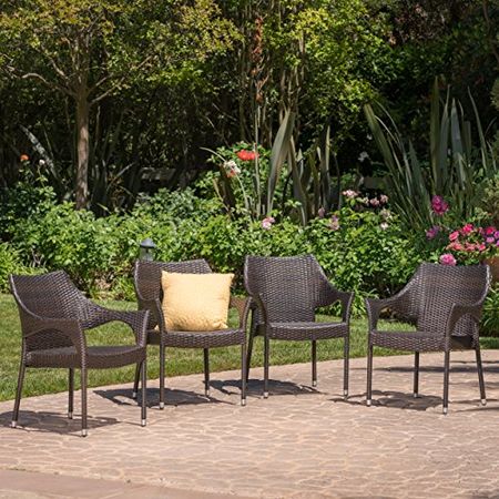 Christopher Knight Home Mirage Outdoor Wicker Stacking Dining Chairs, 4-Pcs Set, Multibrown