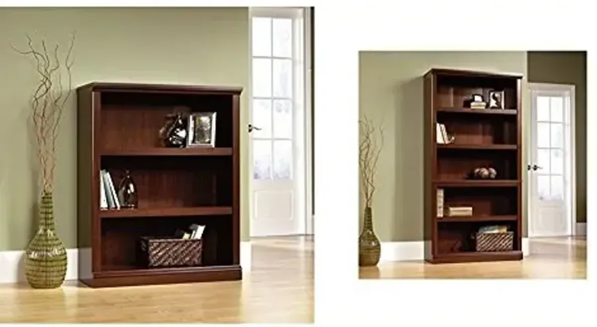 Sauder 3-Shelf Bookcase, Select Cherry Finish + Sauder 5-Shelf Bookcase, Select Cherry Finish_Bundle