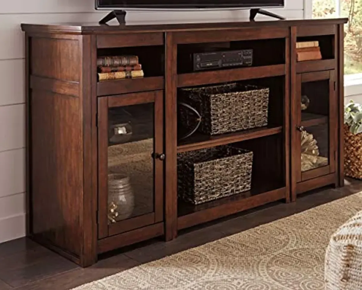 Signature Design by Ashley Harpan Traditional TV Stand Fits TVs up to 70", 3 Adjustable Shelves, 2 Storage Cabinets, Brown