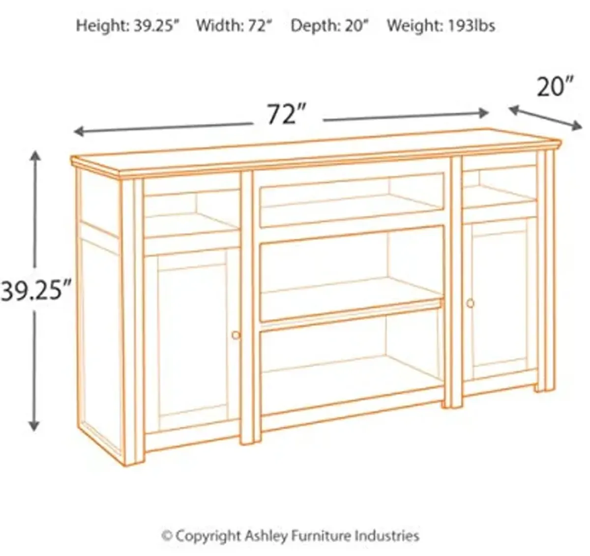 Signature Design by Ashley Harpan Traditional TV Stand Fits TVs up to 70", 3 Adjustable Shelves, 2 Storage Cabinets, Brown