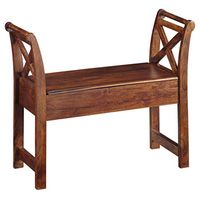 Signature Design by Ashley Abbonto Traditional Accent Bench with Hidden Storage Under Seat, Brown