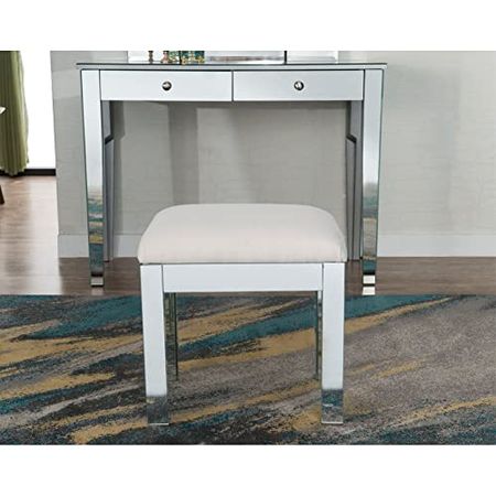 Elegant Lighting Contemporary Contempo Dressing Stool 18" x 14" x 18" in Clear Mirror - MF6-1041S