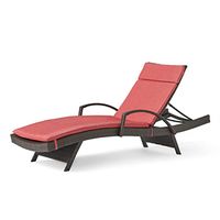 Christopher Knight Home Salem Outdoor Wicker Adjustable Chaise Lounge with Arms, with Cushion, Multibrown / Red
