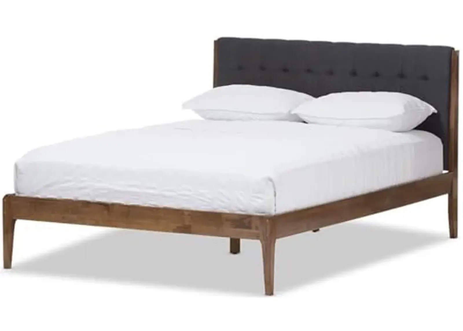 Baxton Studio Clifford Mid-Century Dark Grey Fabric and Medium Brown Finish Wood Queen Size Platform Bed