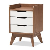 Baxton Studio Maddy Mid-Century Modern Wood 3-Drawer Storage Nightstand, White/Walnut Brown