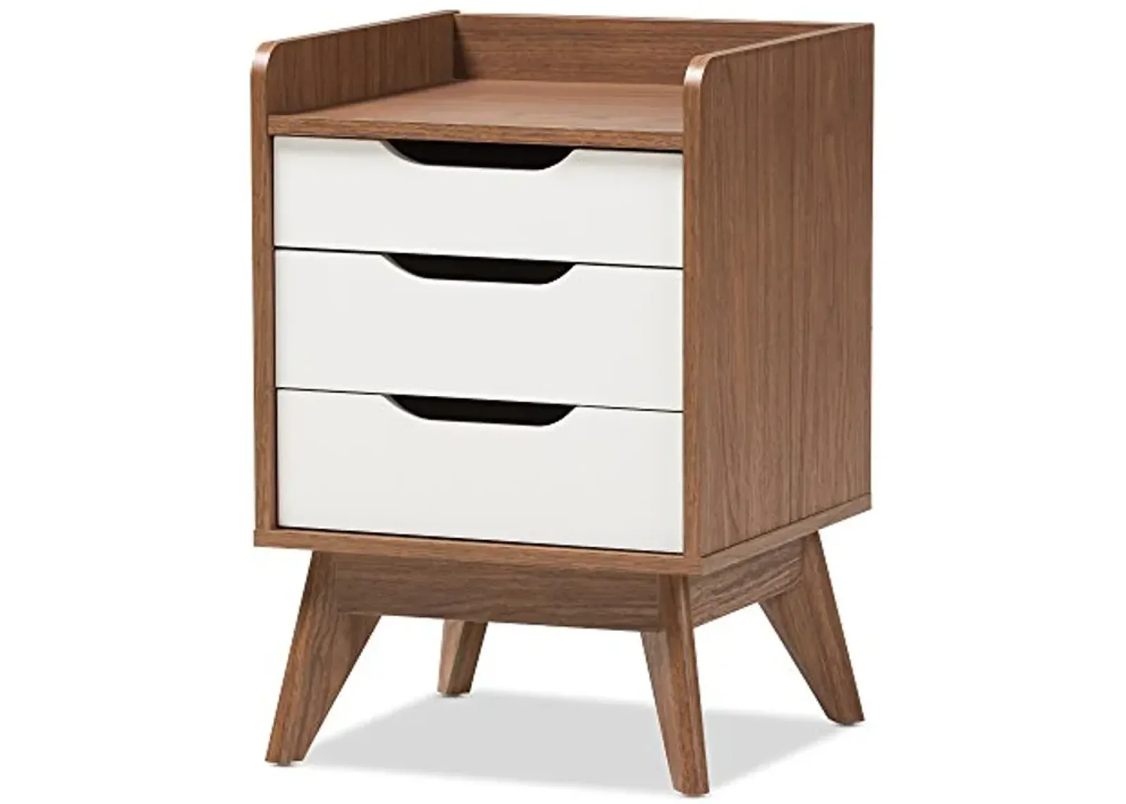 Baxton Studio Maddy Mid-Century Modern Wood 3-Drawer Storage Nightstand, White/Walnut Brown