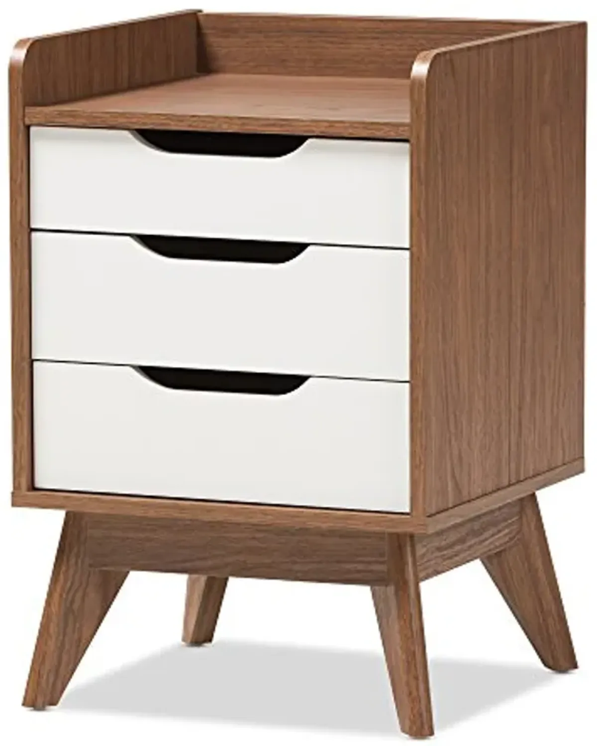 Baxton Studio Maddy Mid-Century Modern Wood 3-Drawer Storage Nightstand, White/Walnut Brown