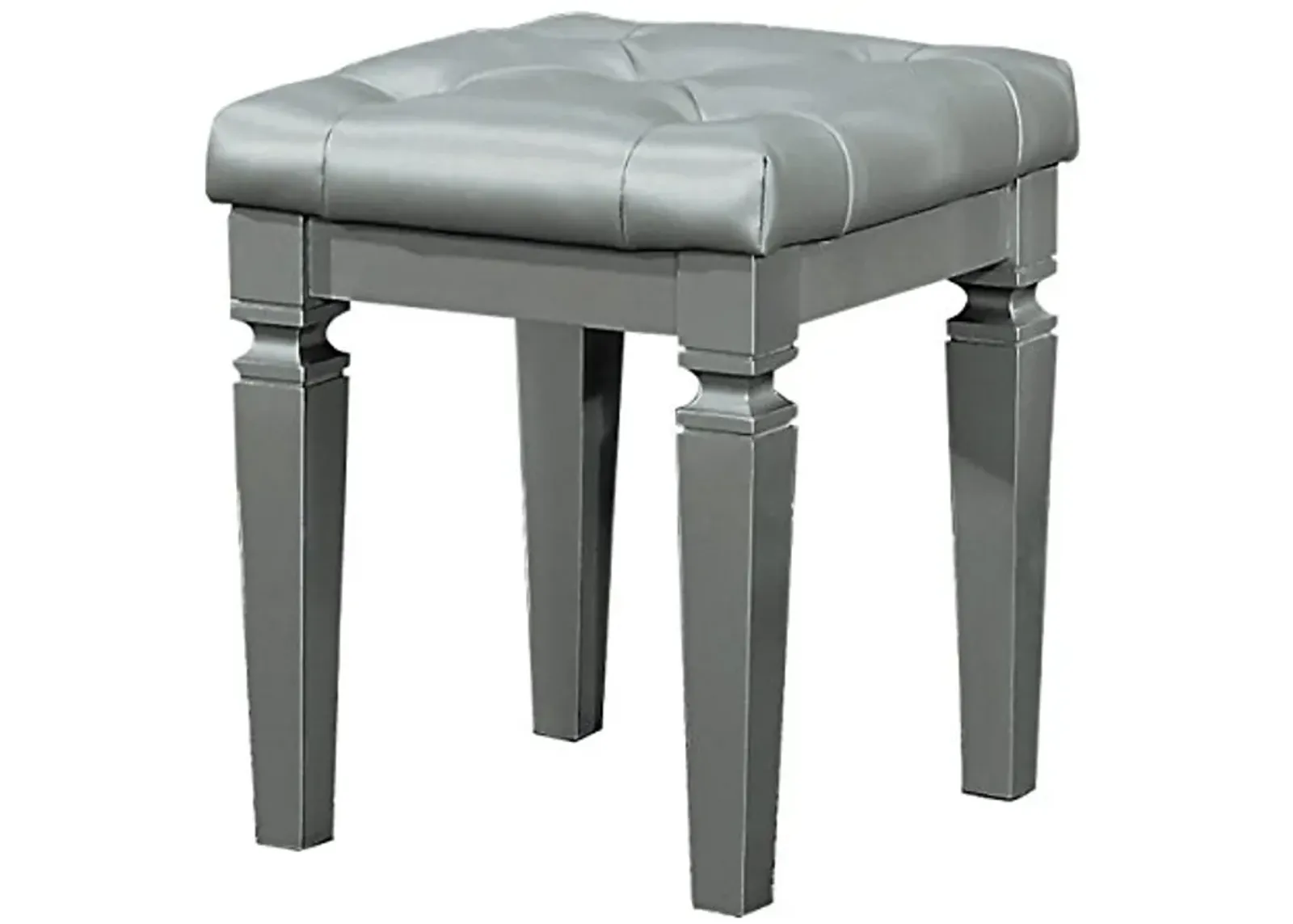 Homelegance Allura Cushion Crystal Tufted Vanity Stool With Turned Legs Bi-Cast Vinyl, Silver